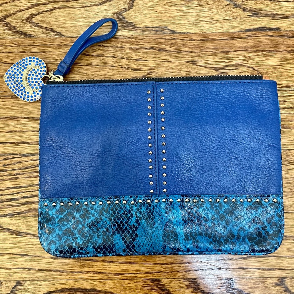 Juicy Couture Blue Leather Snakeskin Money Bag